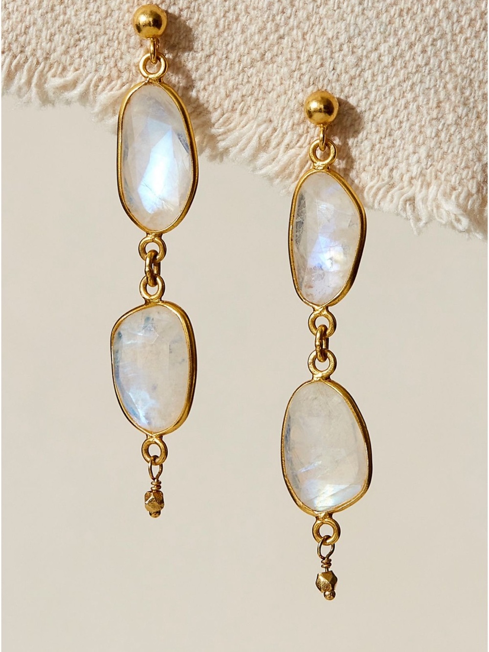 FPX Robindira dangle gold Moonstone Double-Drop Earrings